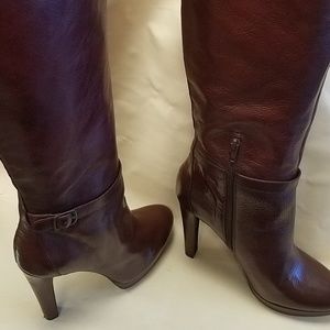 Burgundy knee high heel boots